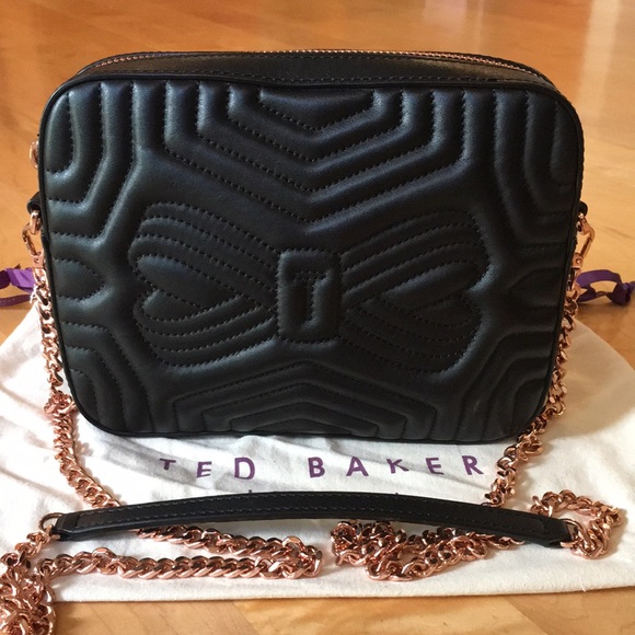 TED BAKER London Quilted Camera Bag In Black Leather Crossbody Purse